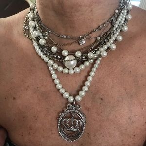 Juicy Couture Crown Pearl and Rhinestone Necklace